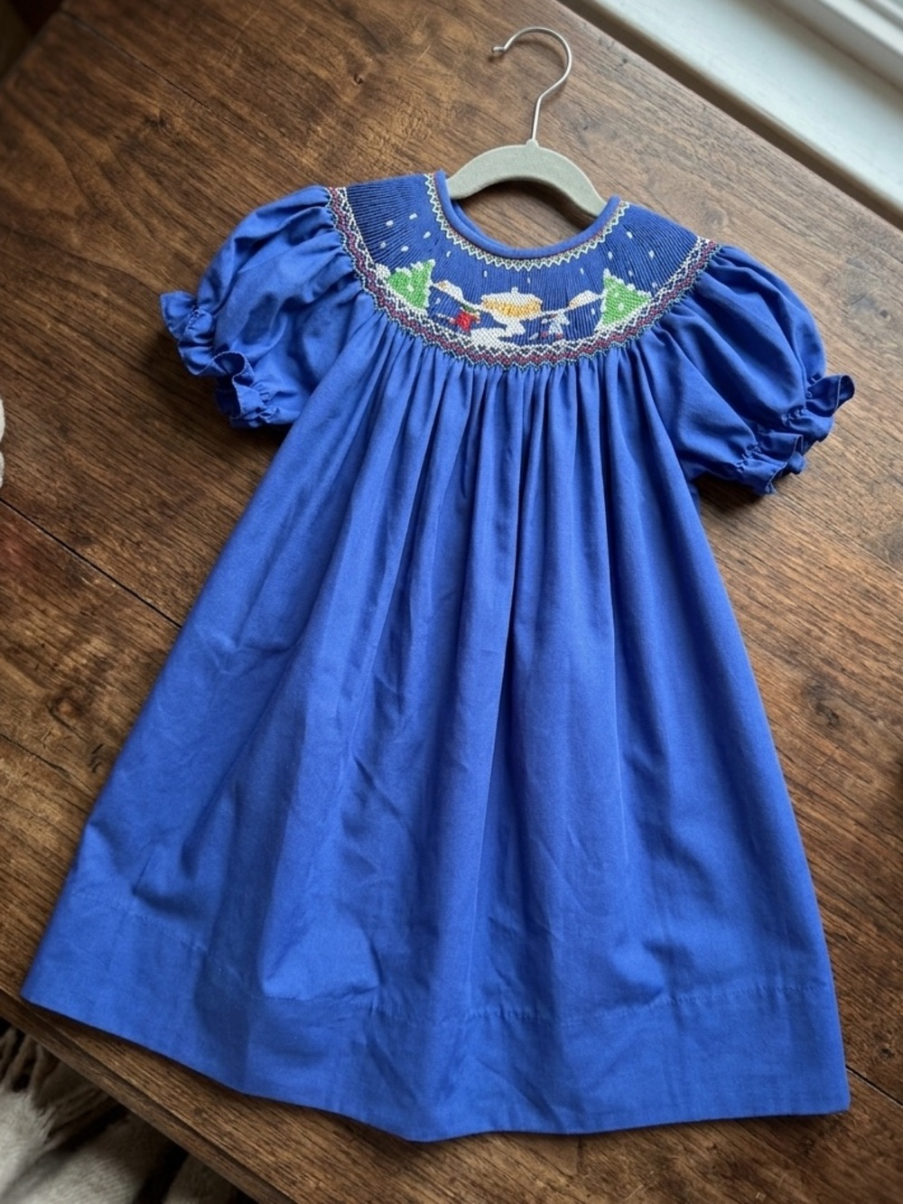Rosalina Collections Hand Smocked Royal Blue Parlor Heirloom Bishop Dress Size4